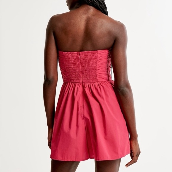 NWT Abercrombie & Fitch Emerson Ruched Strapless Romper Pink Size Small Tall - Picture 2 of 16